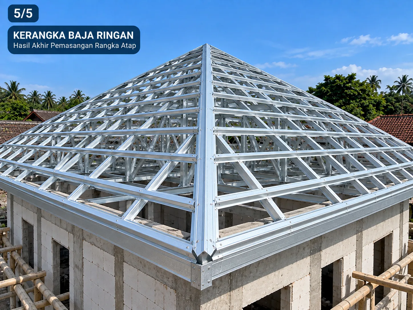 Kerangka baja ringan dan rangka atap tahap 5