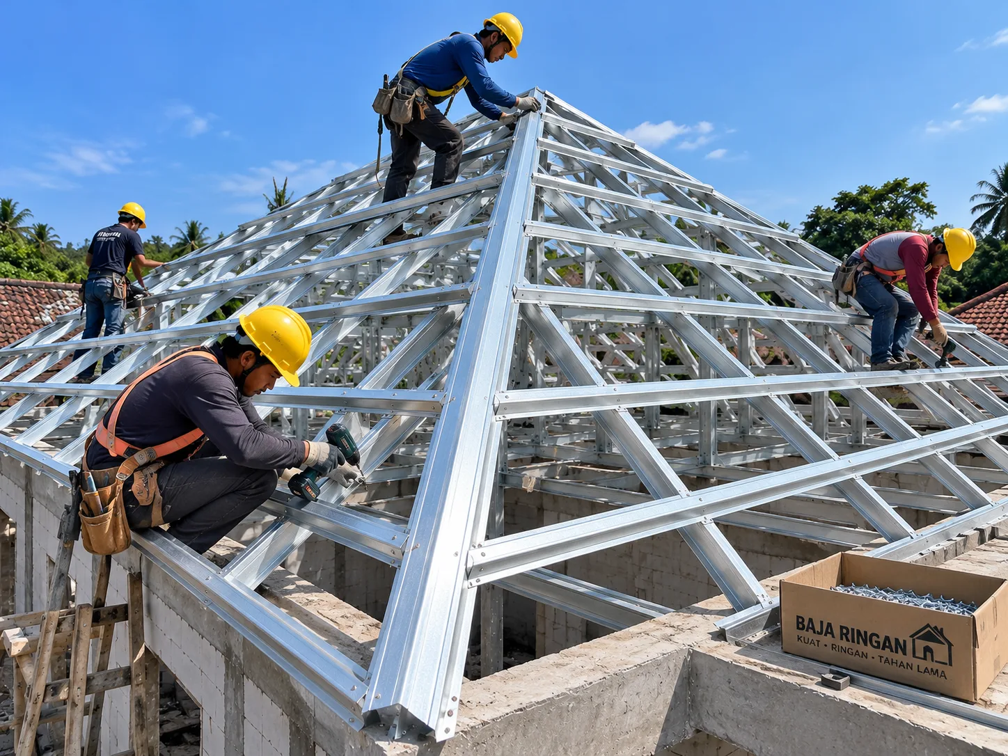 Proses pemasangan kerangka baja ringan